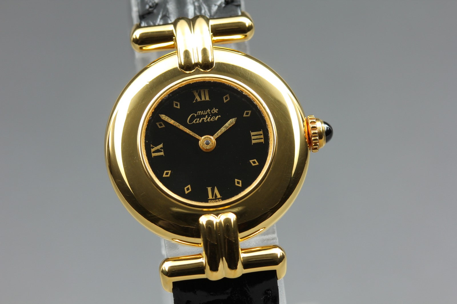 Vintage Cartier Must Colisee Vermeil 590002 Black Gold Women's Qz Watch [Box]