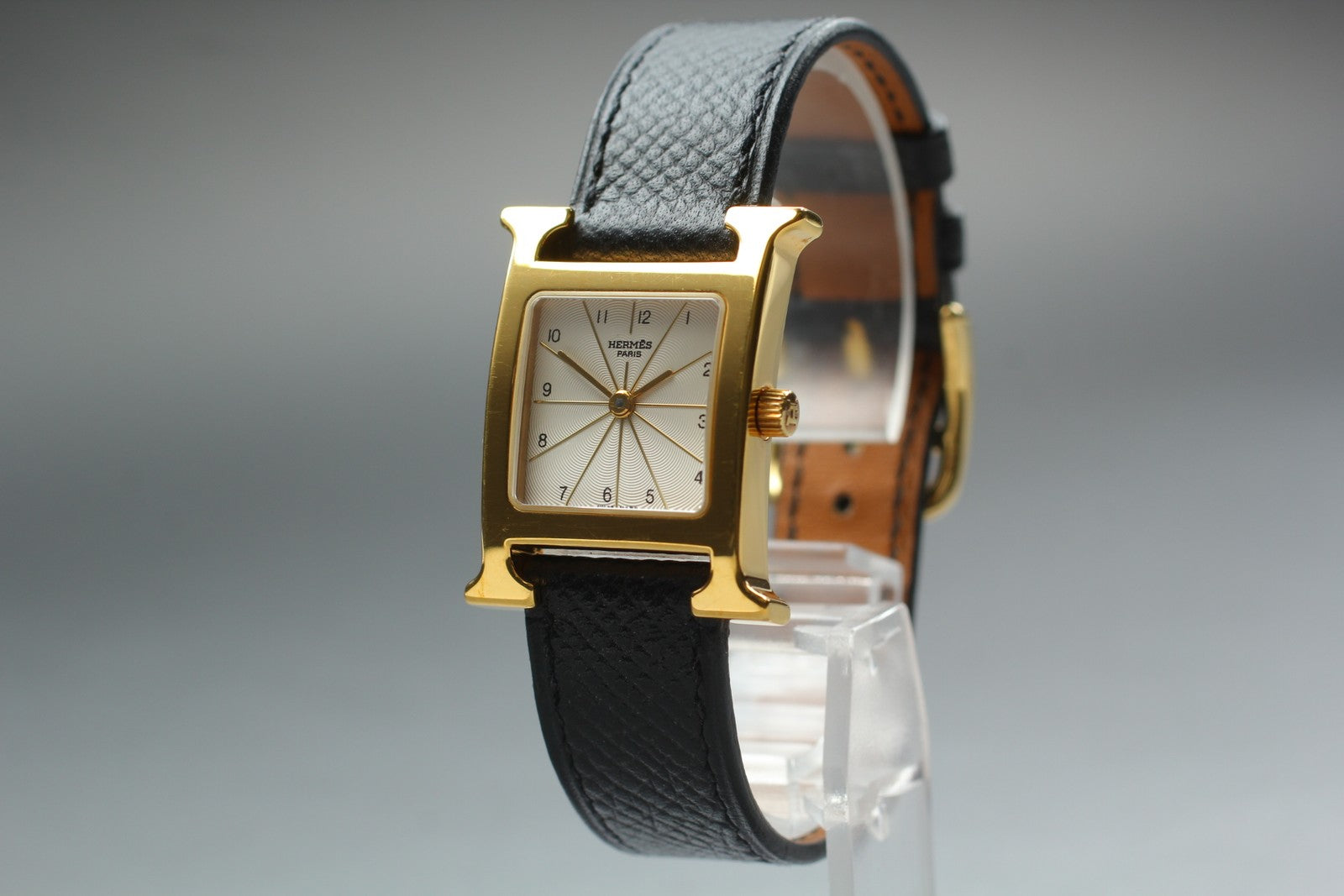 [Exc+5] HERMES H Watch HH1.201 Gold Black "A" 21mm Woman's Watch Quartz JAPAN