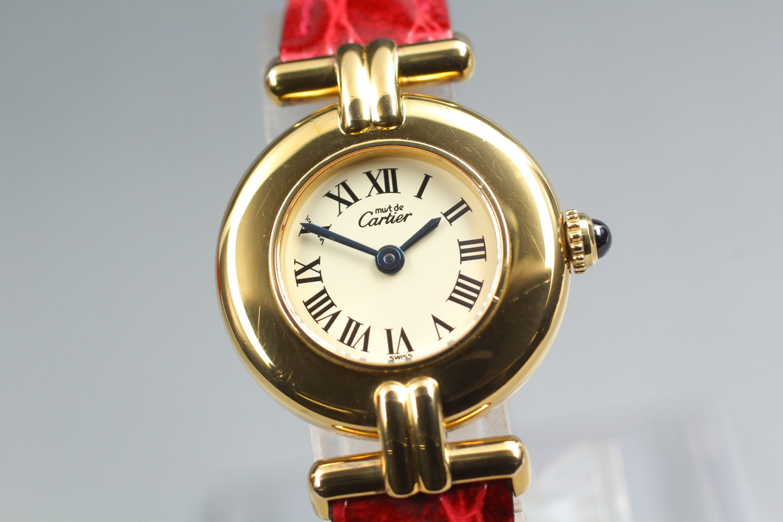 Vintage[Near MINT- Box] Cartier Must Colisee Vermeil 590002 Red Women's Qz Watch