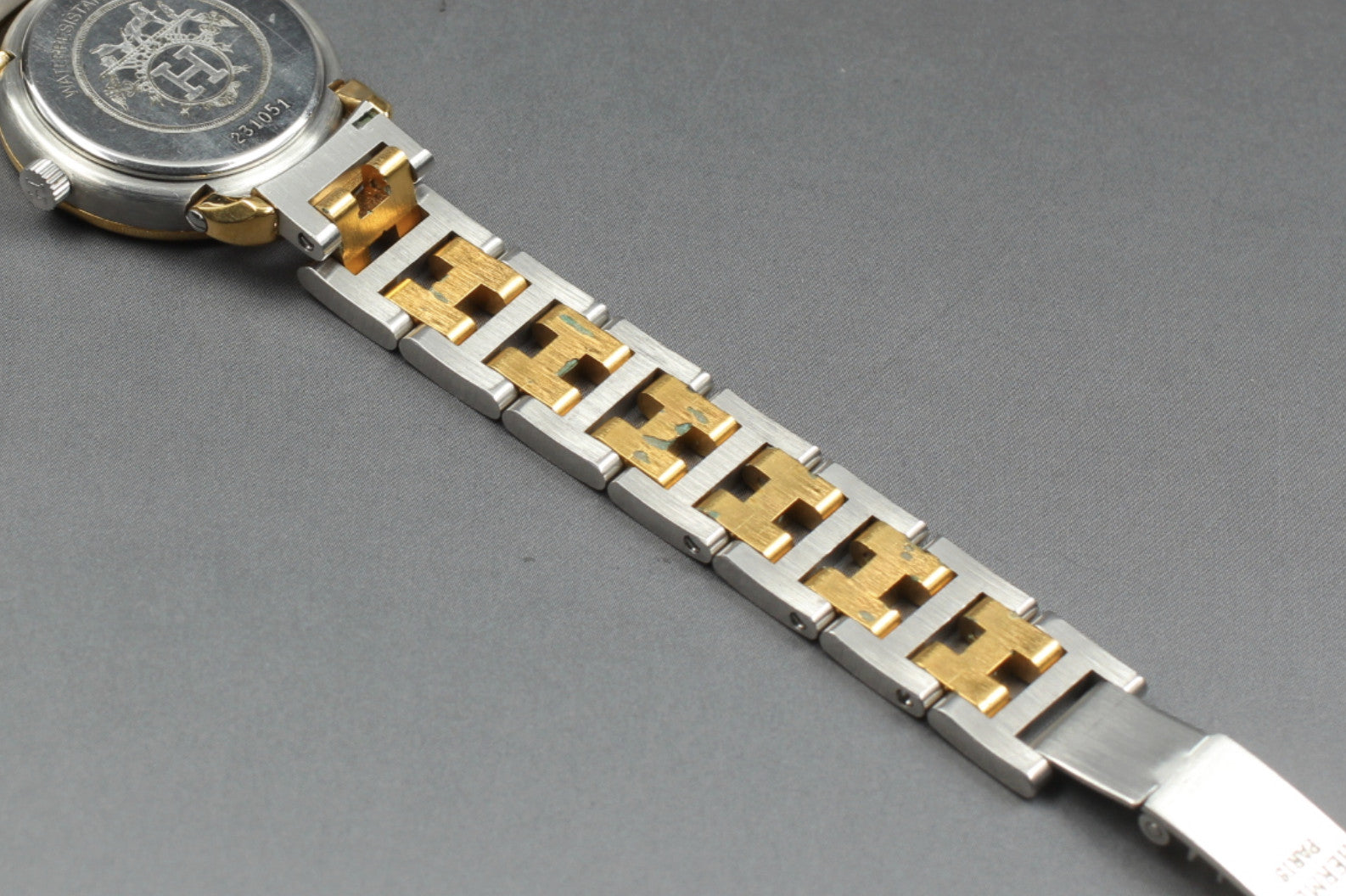 Vintage [Exc+5] Hermes Pullman Gold White Dial 24mm Date Woman's Quartz Watch