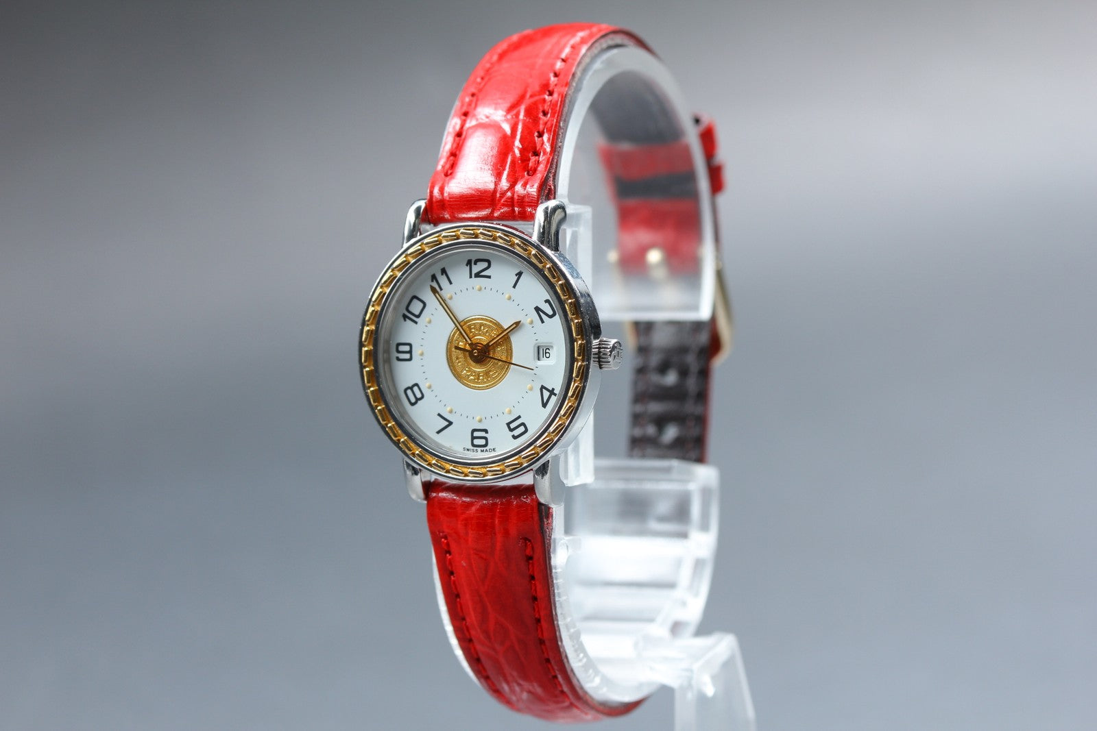Vintage [Exc+5 Box] HERMES Sellier White Dial Red 24mm Woman's Quartz Watch