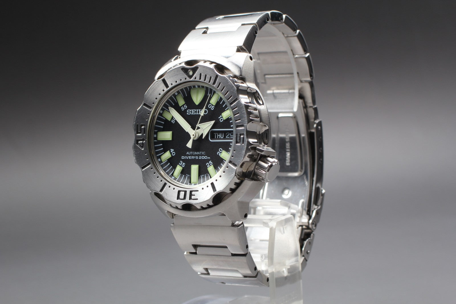 Exc+5* SEIKO 7S26-0350 SKX779 Divers Black Monster Automatic Men's Watch JAPAN