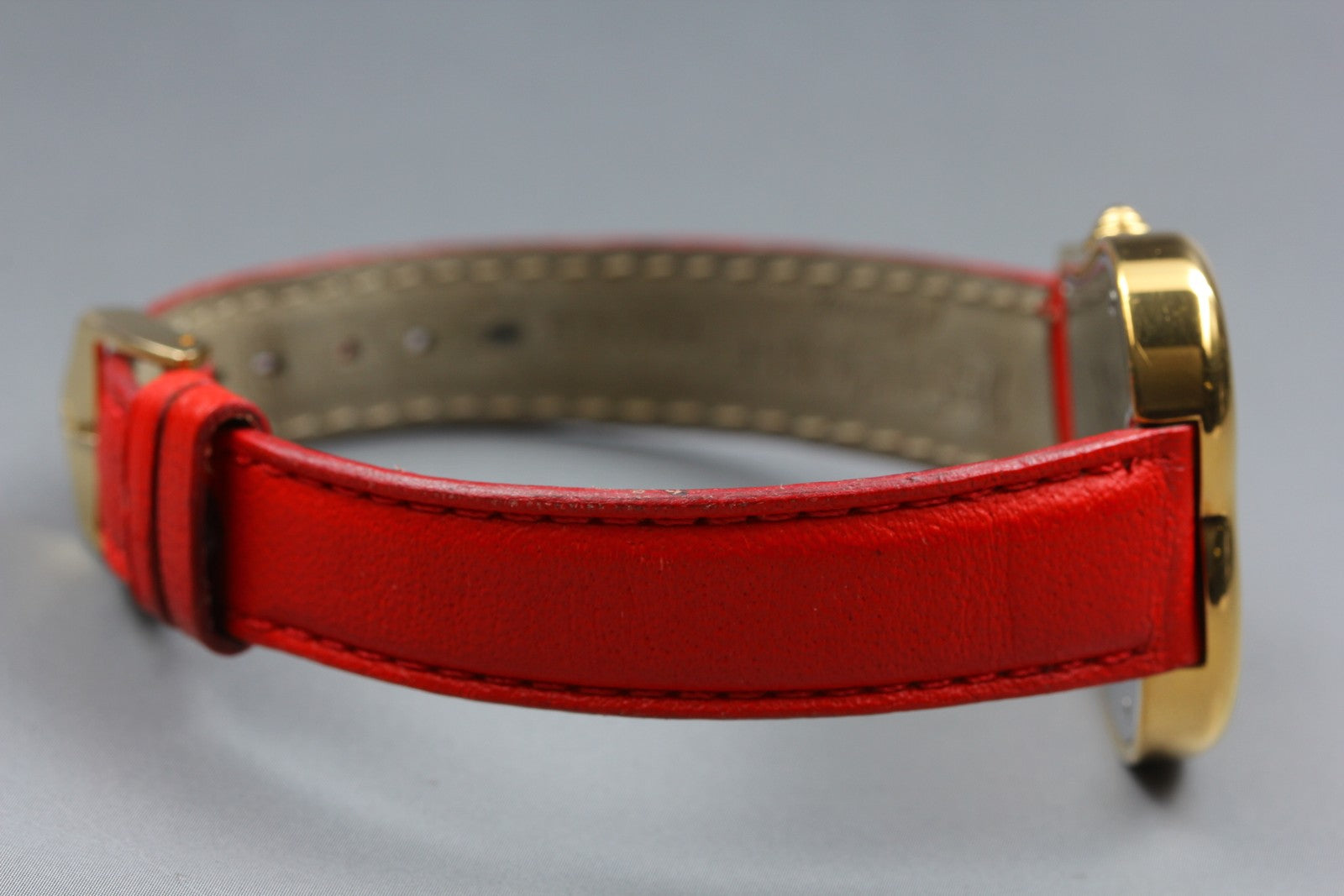 Yves Saint Laurent Heart Gold Red Leather 30mm Women's Watch Quartz Vintage
