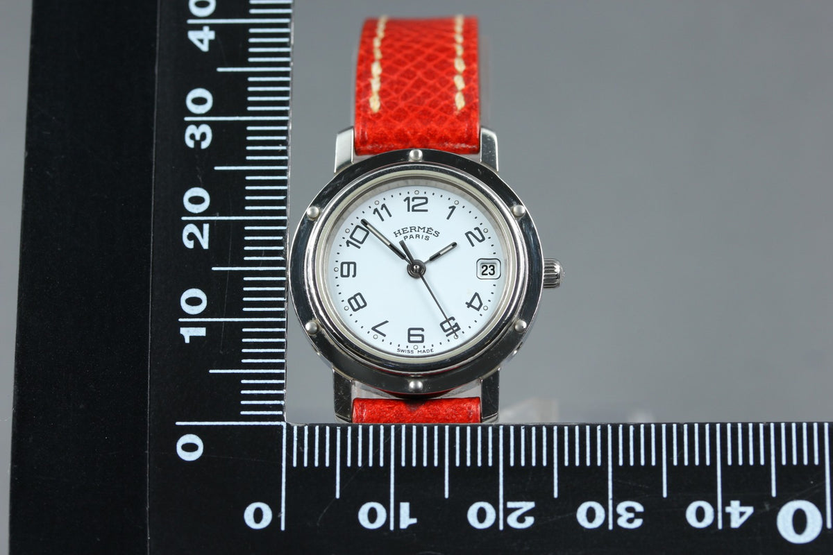 HERMES Clipper CL4.210 Date White Dial Red "E" 24mm Woman's Quartz Watch [Box]