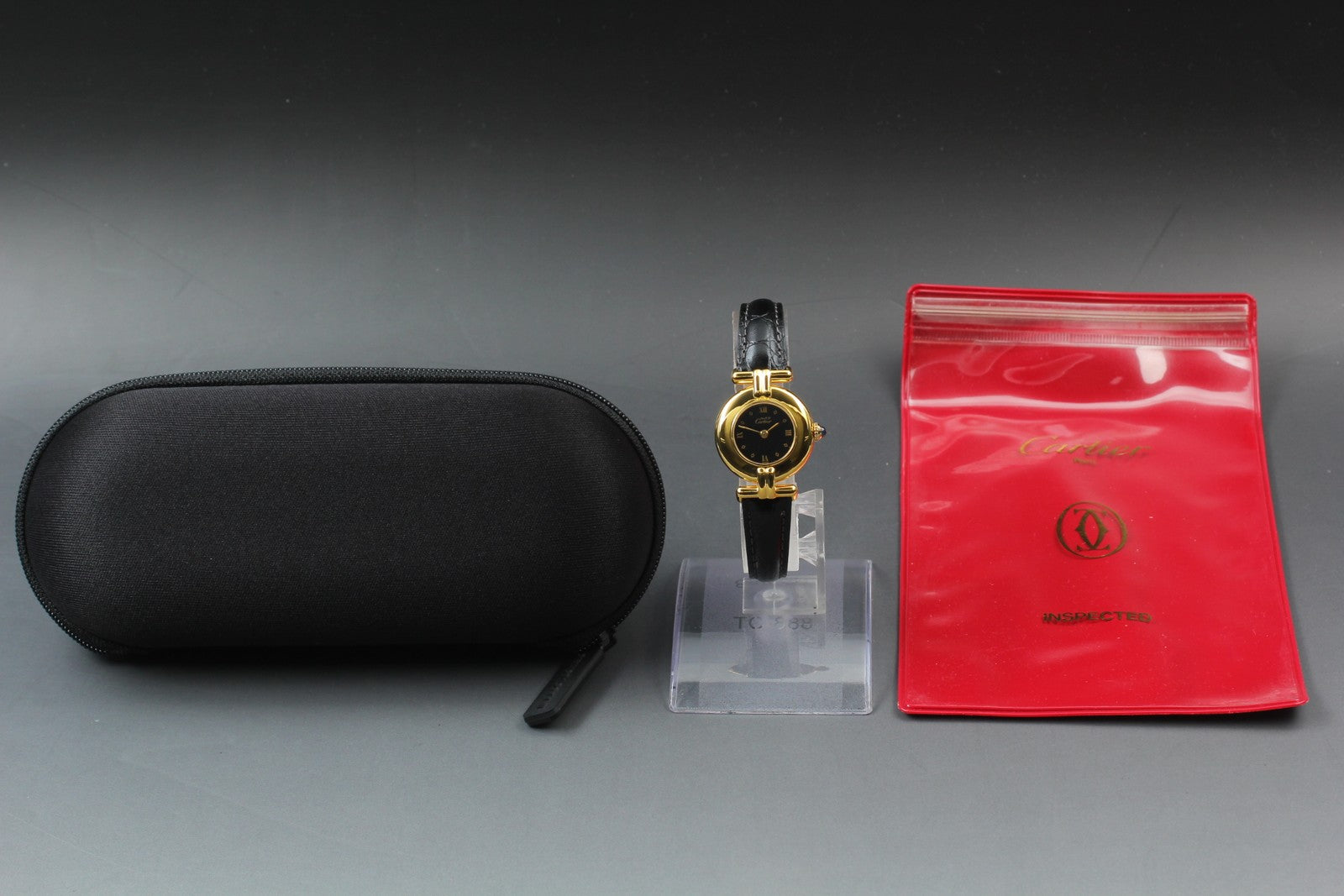 Vintage [Near MINT] Cartier Must Colisee Vermeil 590002 Black Women's Qz Watch
