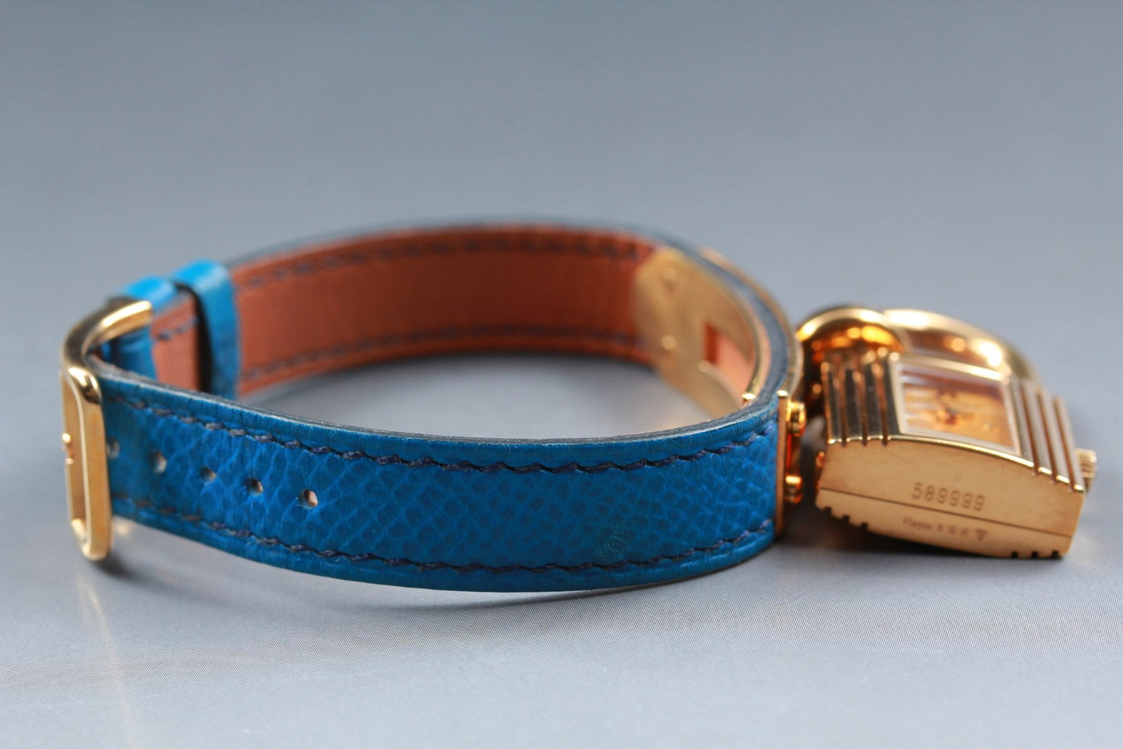Overhauled [Exc+5] HERMES Kelly Watch Gold Dial Blue "W" Woman's Quartz Watch