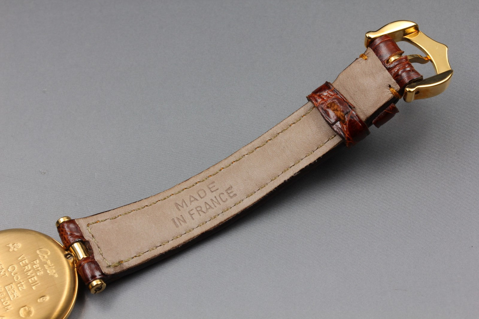 Vintage Cartier Must Vendome Vermeil 590004 Gold 23mm Brown Women's Qz Watch