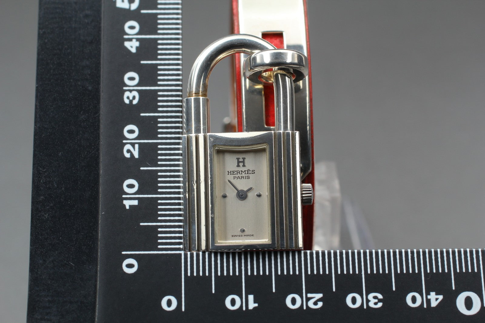 Vintage [Exc+5] HERMES Kelly Watch Silver Red Leather "Y" Woman's Quartz Watch