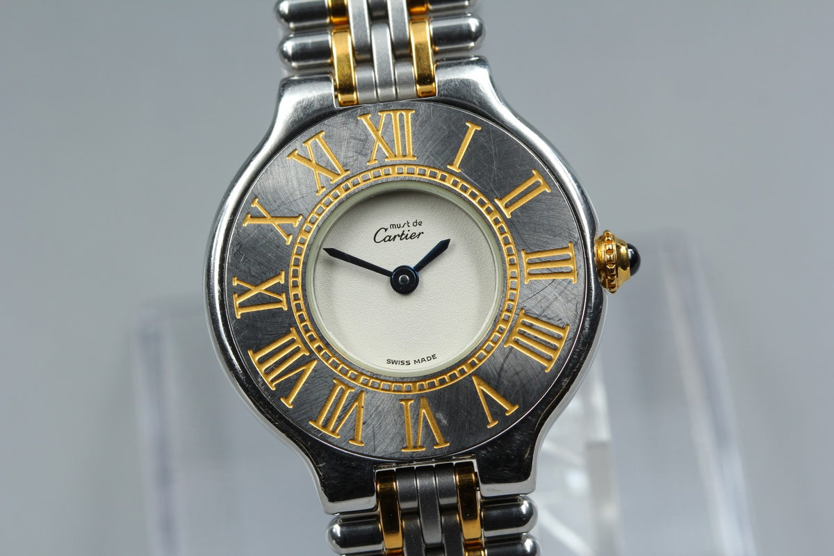 Cartier Must de Cartier 21 125000P 27mm Silver Gold Women's Quartz Watch [Pouch]
