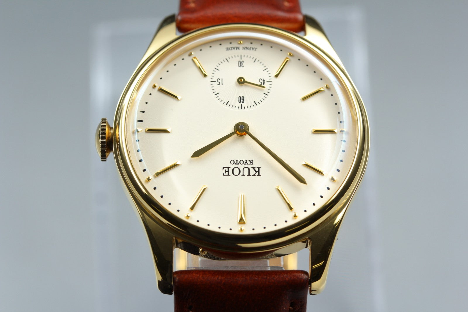 KUOE KYOTO OLD SMITH 90-001 34mm Gold Brown Quartz Men's Watch Japan [Box]