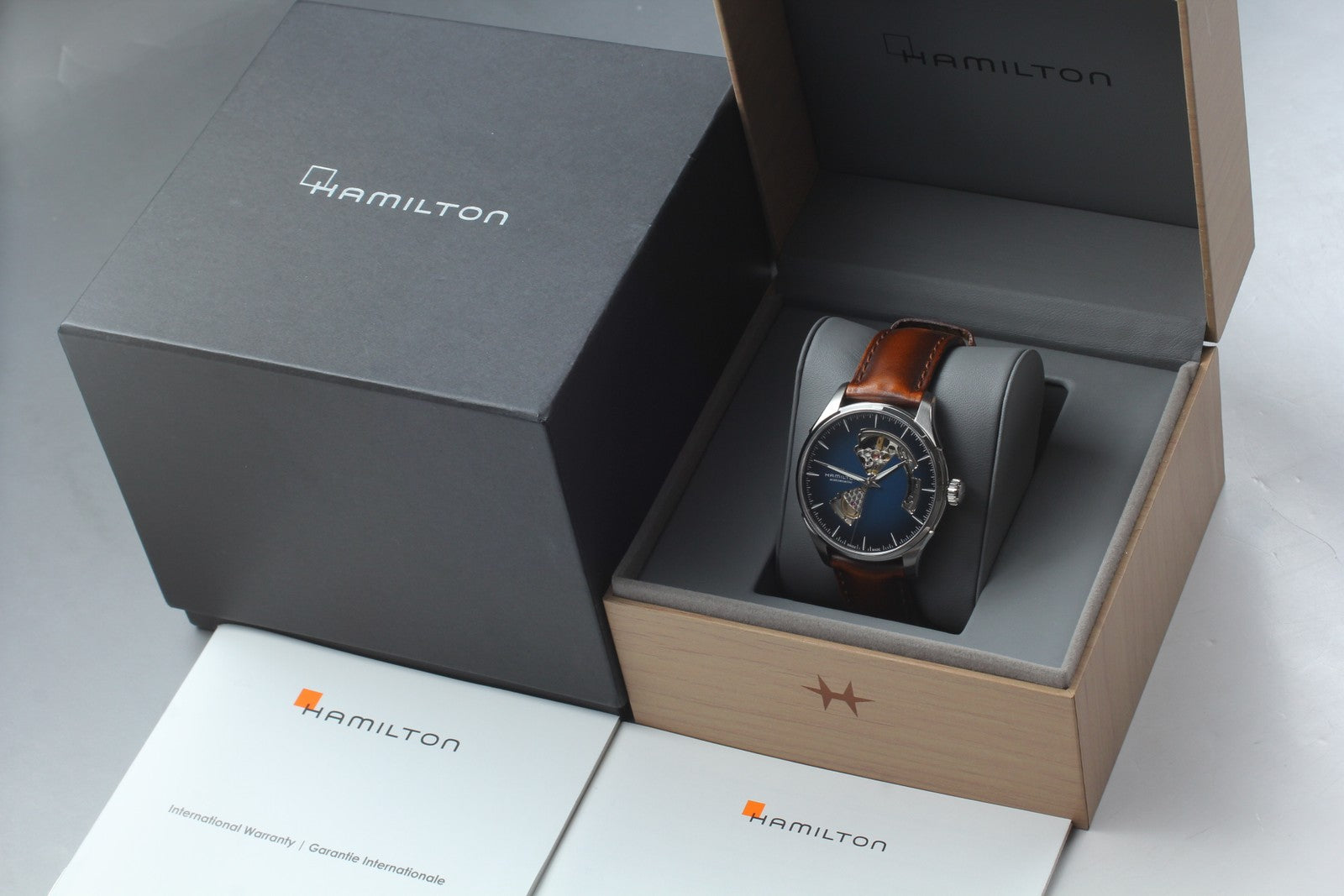 HAMILTON Jazzmaster Open Heart H326750 Blue Brown 39mm AT Men's Watch [Box]