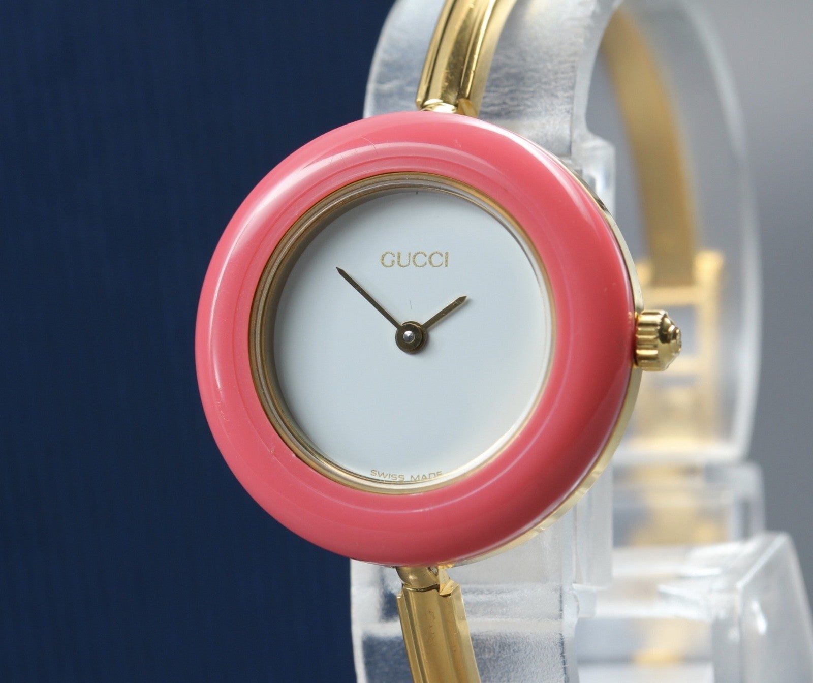 Vintage [S Size] Gucci Change Bezel 11/12.2 Pink Bezel Gold Women's Qz Watch