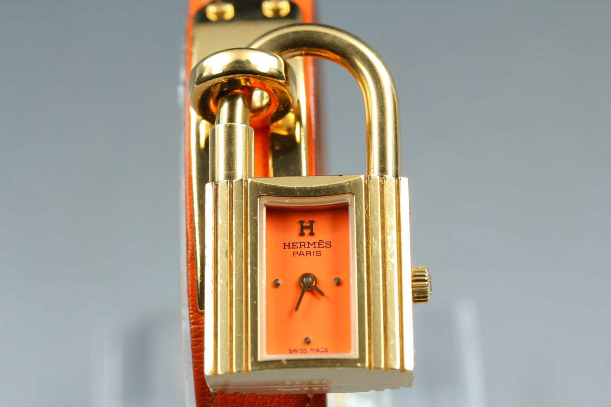 [Overhauled /Box] HERMES Kelly Watch Orange Dial Gold "A" Woman's Watch Quartz