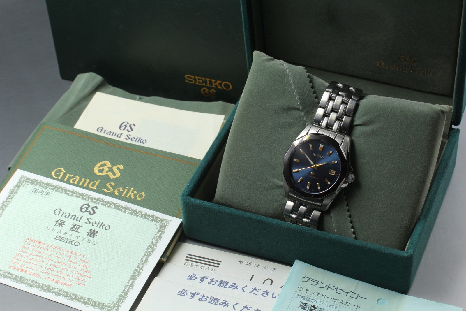 [Near MINT- Box] Grand SEIKO GS 8J56-8000 SBGF003 Blue 36mm Men's Qz Watch JAPAN