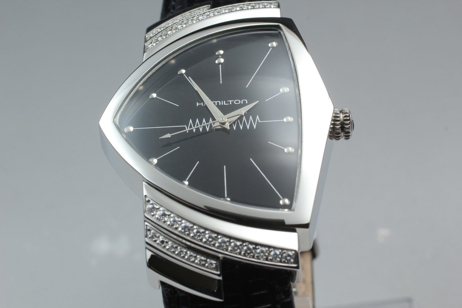 [Exc+5] Hamilton Ventura H244610 Diamond Quartz Black Men's Watch 32mm JAPAN