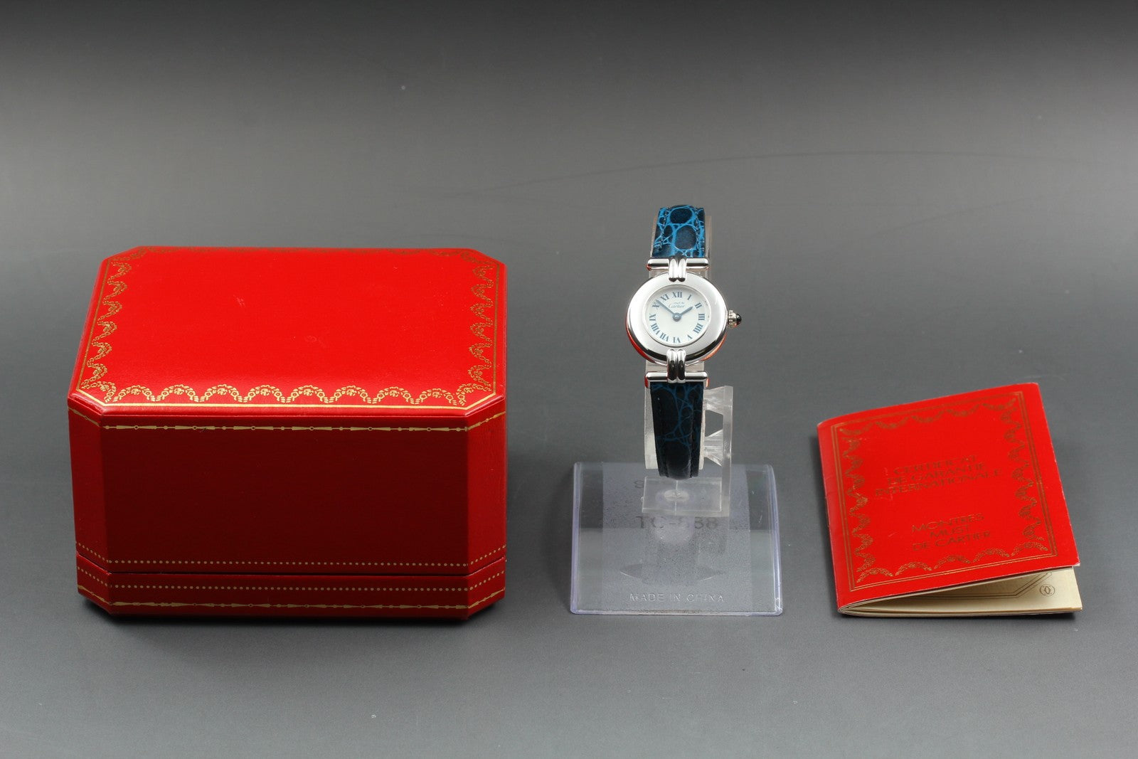 Vintage [Near MINT- Box] Cartier Must Colisee 1903 Blue Silver Women's Qz Watch