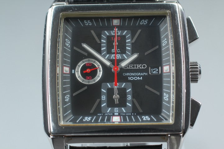 RARE[Exc+5] SEIKO Chronograph 7T92-0HS0 Black Quartz Men's Watch 39mm JAPAN