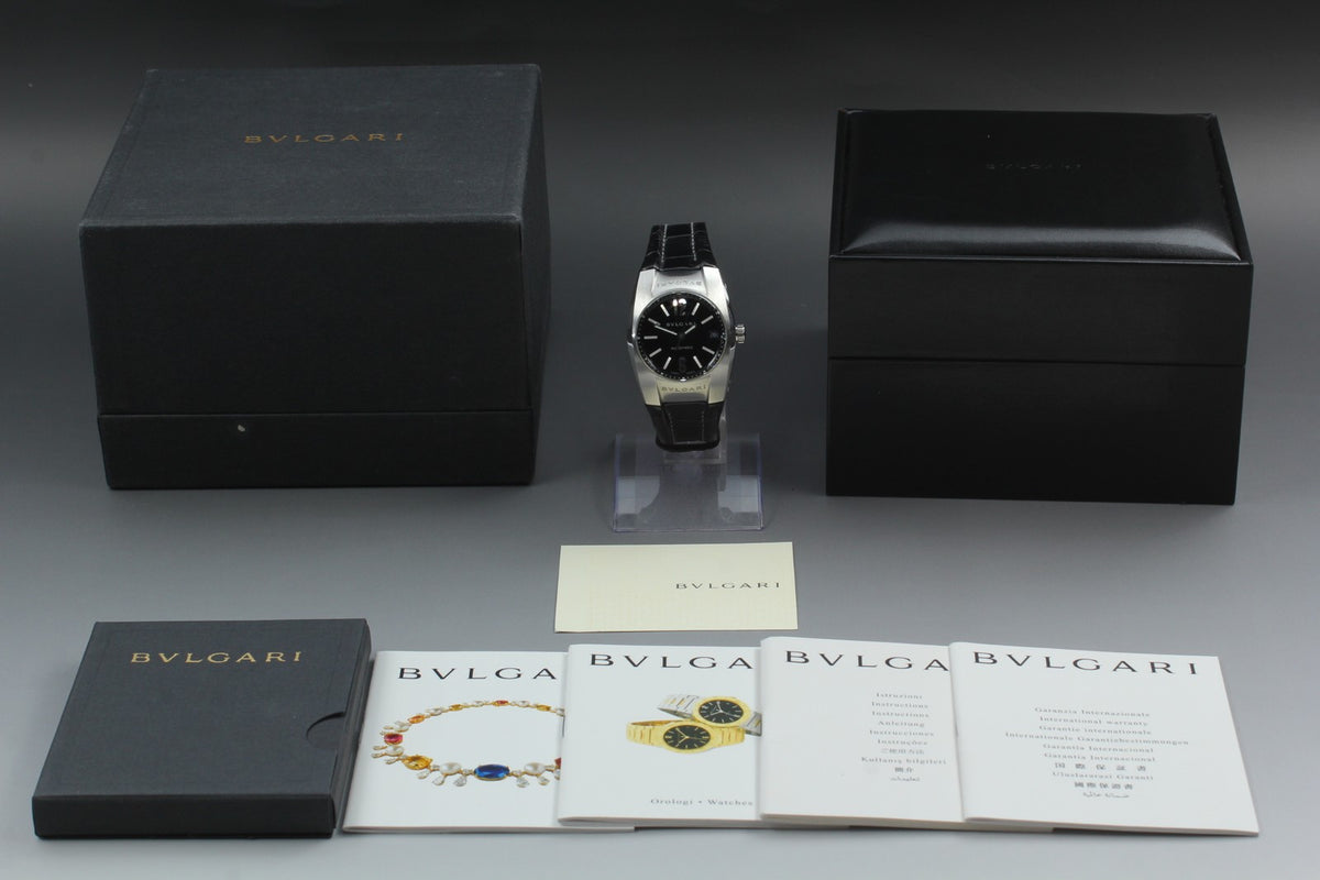 BVLGARI Ergon EG35S Automatic Black Dial Date Men's Watch 35mm JAPAN Box