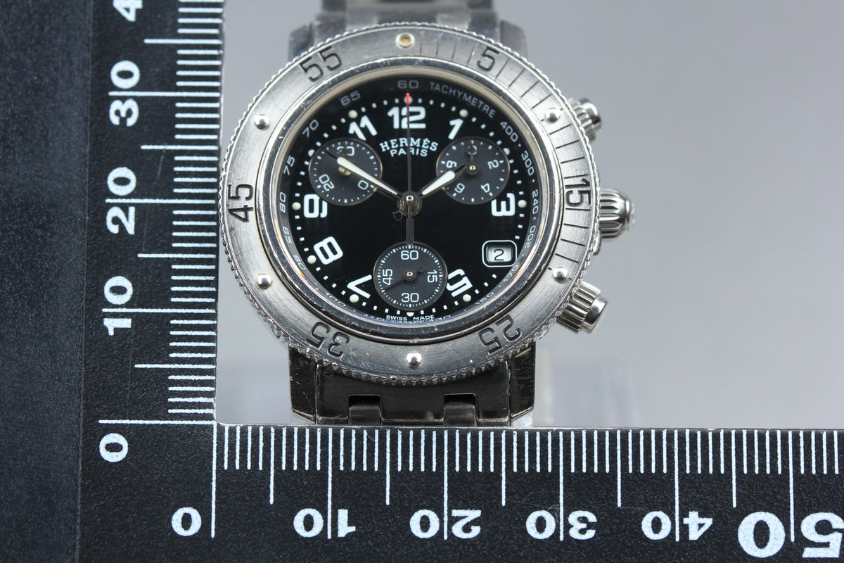 HERMES Clipper Diver Chronograph CL2.310 Quartz Black Women's Watch 33mm JAPAN