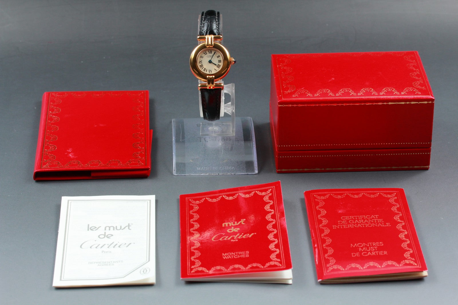 Vintage [w/Box] Cartier Must Colisee Vermeil 590002 Black Women's Quartz Watch