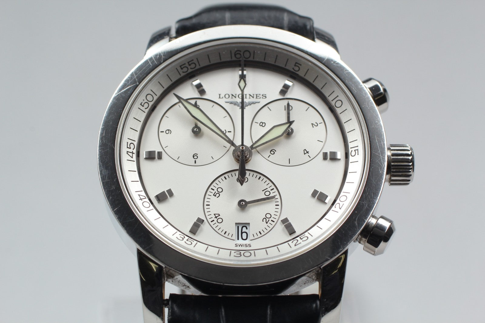 New Batt[Exc+5] LONGINES Heritage L2.663.4 Silver Chronograph Men's Watch JAPAN