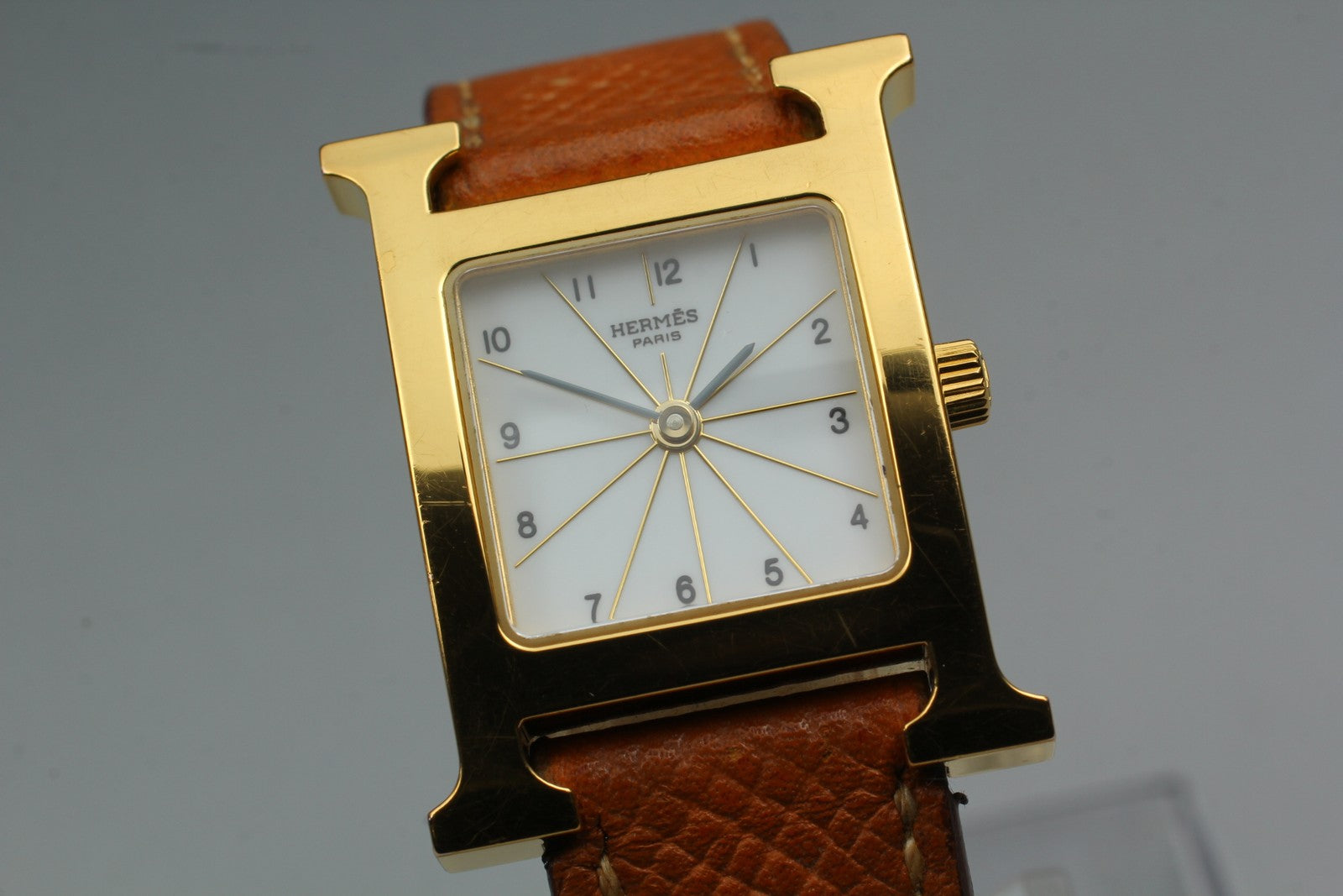 [Exc+4 Box] HERMES H Watch HH1.201 Gold Brown  "L" Woman's Watch Quartz JAPAN