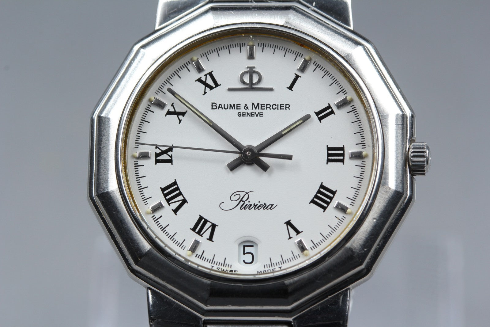 New Batt Baume & Mercier Riviera 5131 Silver Quartz Date Men's Watch 33mm JAPAN