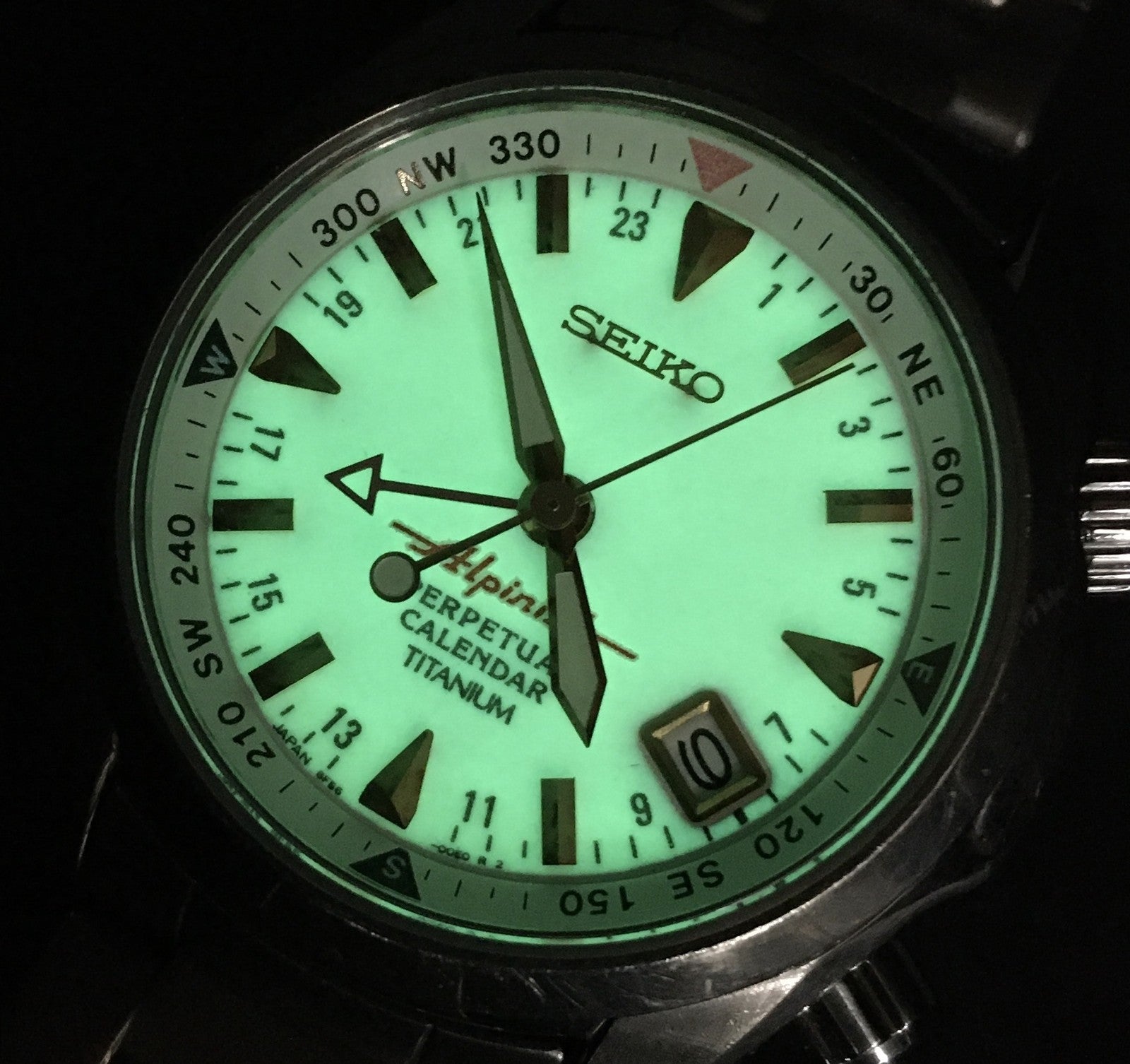 Overhauled SEIKO Alpinist 8F56-00D0 SBCJ021 Perpetual Titanium Men's Watch JAPAN