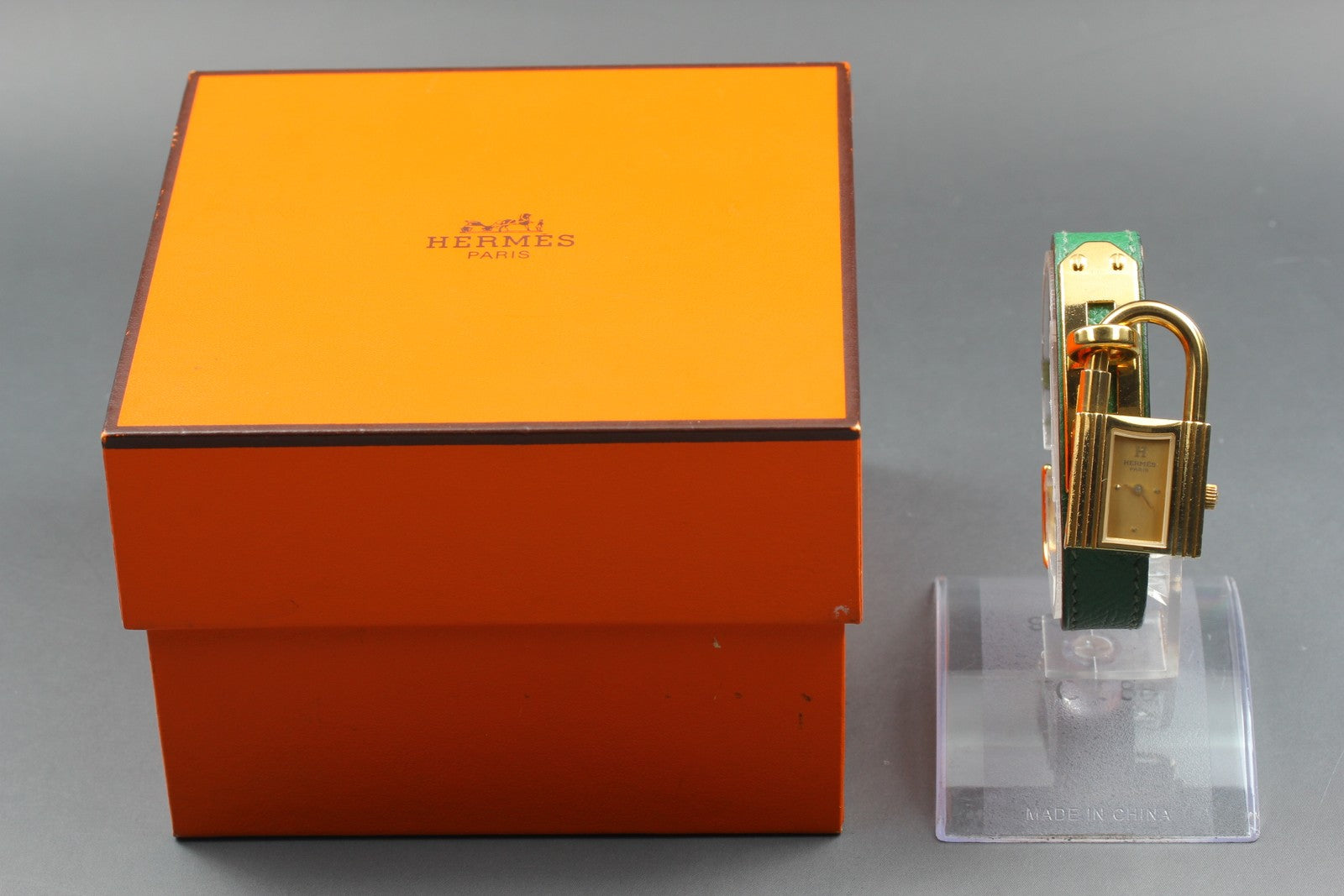 Vintage [Exc+5 Box] HERMES Kelly Watch Gold Green Woman's Quartz Watch JAPAN