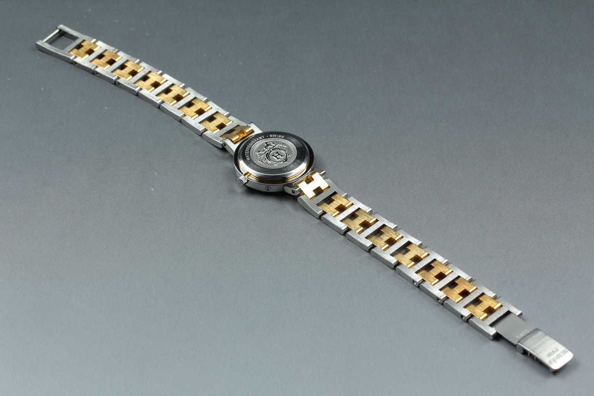 HERMES Clipper White Dial Gold Bracelet 24mm Woman's Quartz Watch Vintage