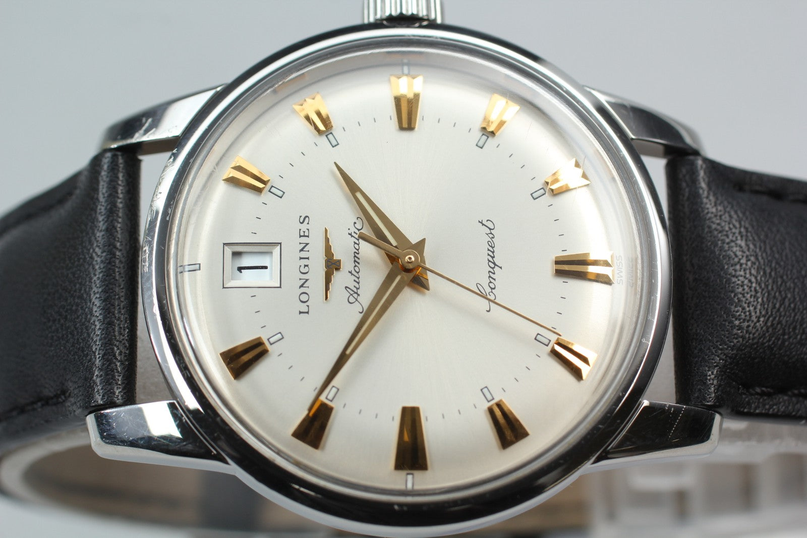 Longines Conquest Heritage L1.611.4 34mm Silver Black Automatic Mens Watch [Box]