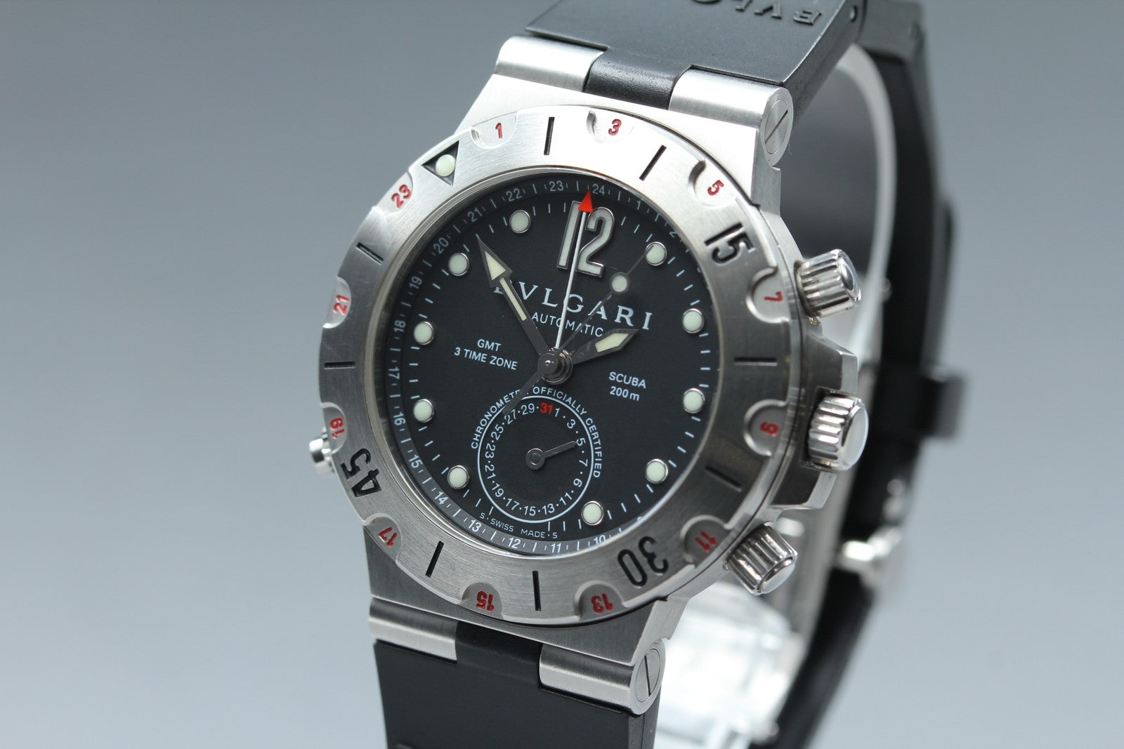 BVLGARI Diagono Scuba Automatic GMT Date Black Dial Men's Watch 38mm JAPAN Box