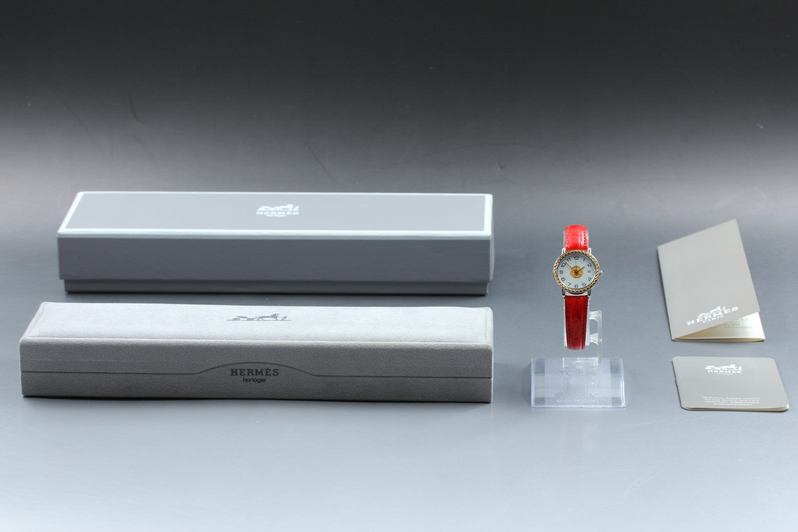 Vintage [Exc+5 Box] HERMES Sellier White Dial Red 24mm Woman's Quartz Watch