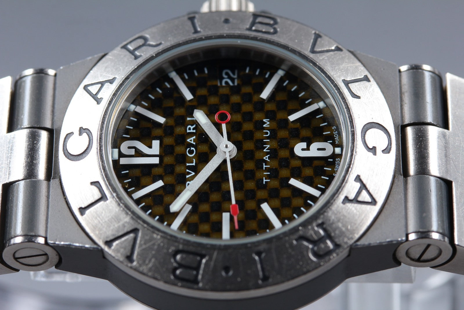 New Batt BVLGARI Diagono TI32TA Titanium Black Quartz Men's Watch 32mm Exc+5
