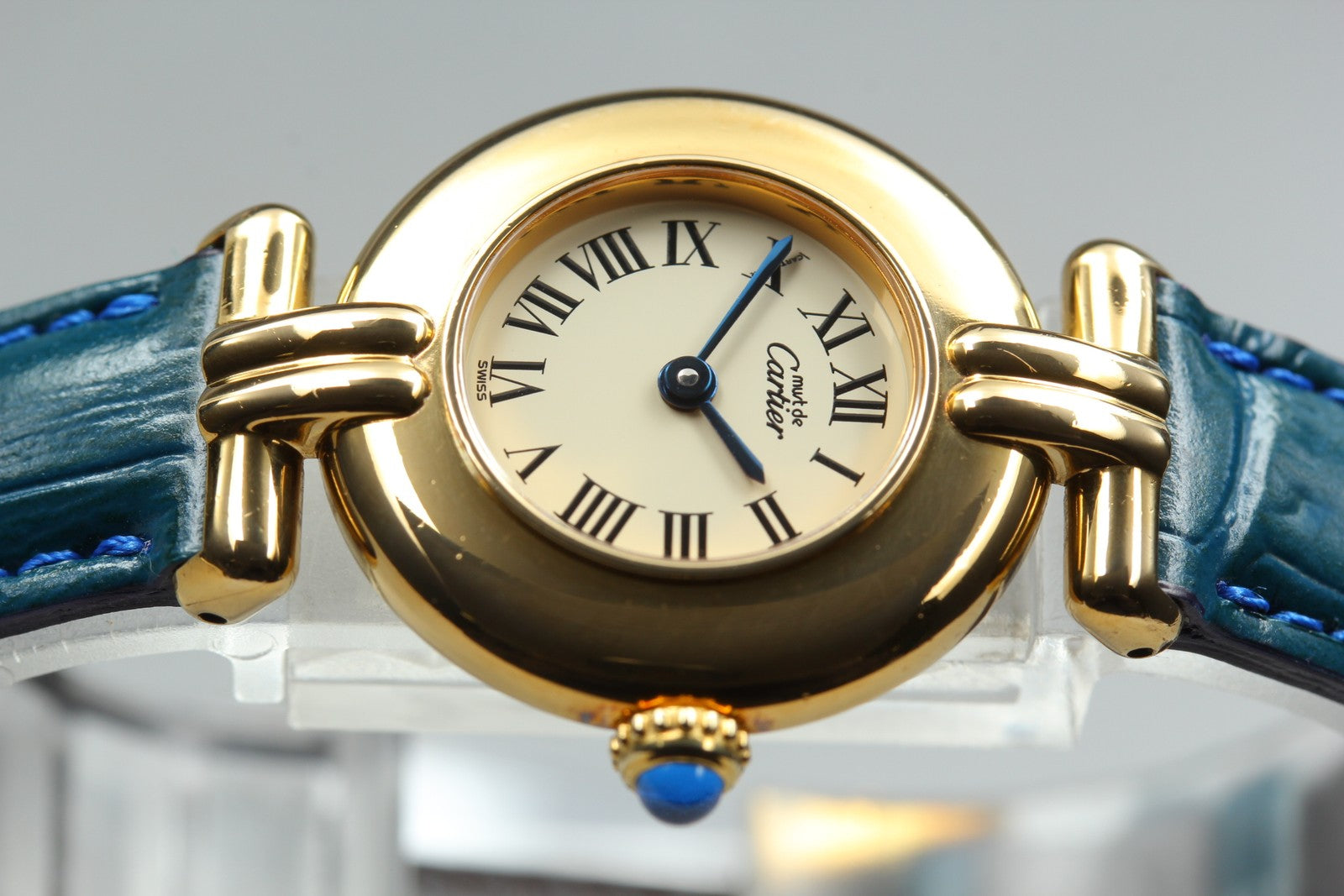 Vintage [ Near MINT- ] Cartier Must Colisee Vermeil 590002 Blue Women's Qz Watch