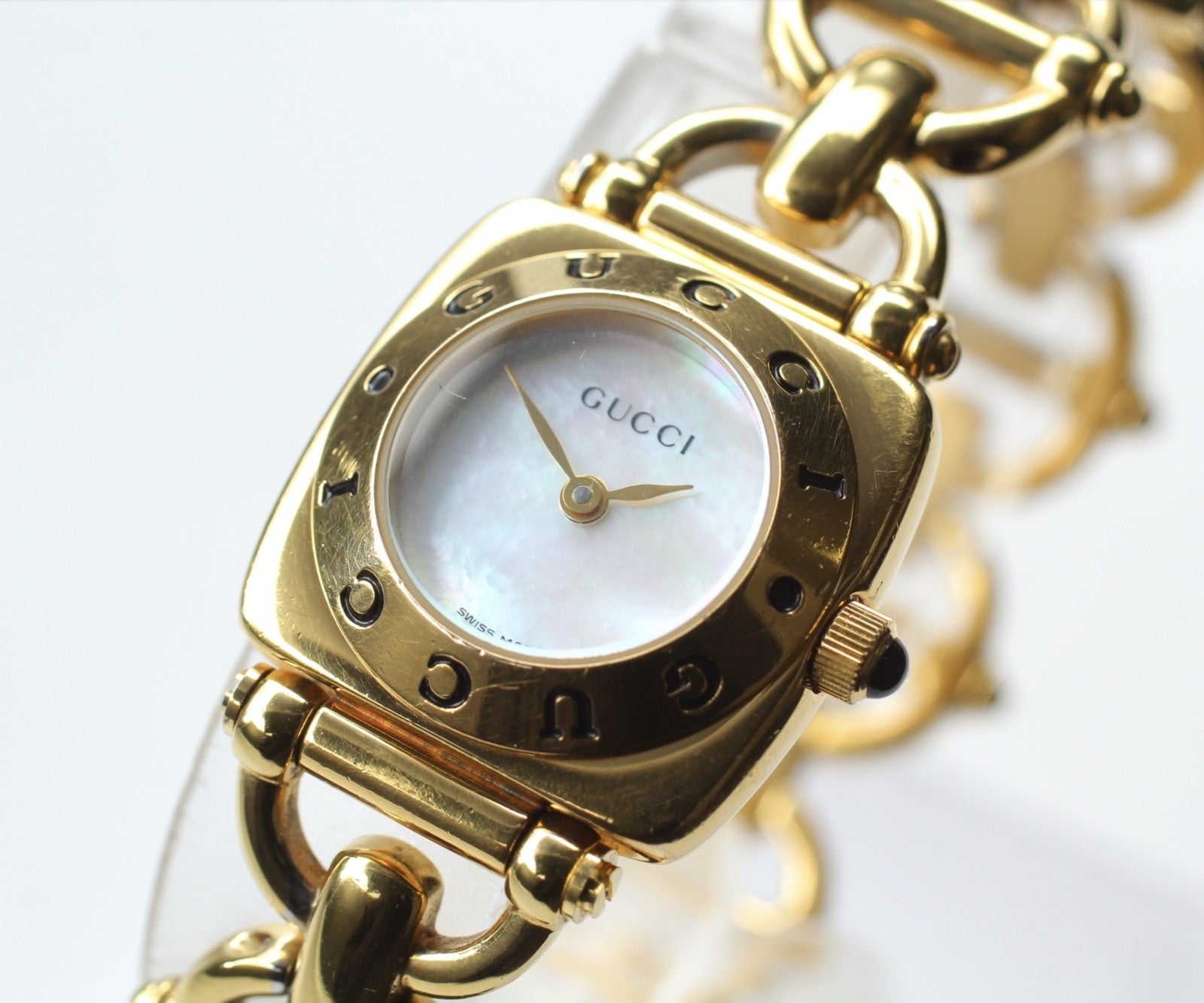 Vintage [Exc+5] GUCCI Horsebit 6400L White Dial Gold 20mm Woman's Quartz Watch