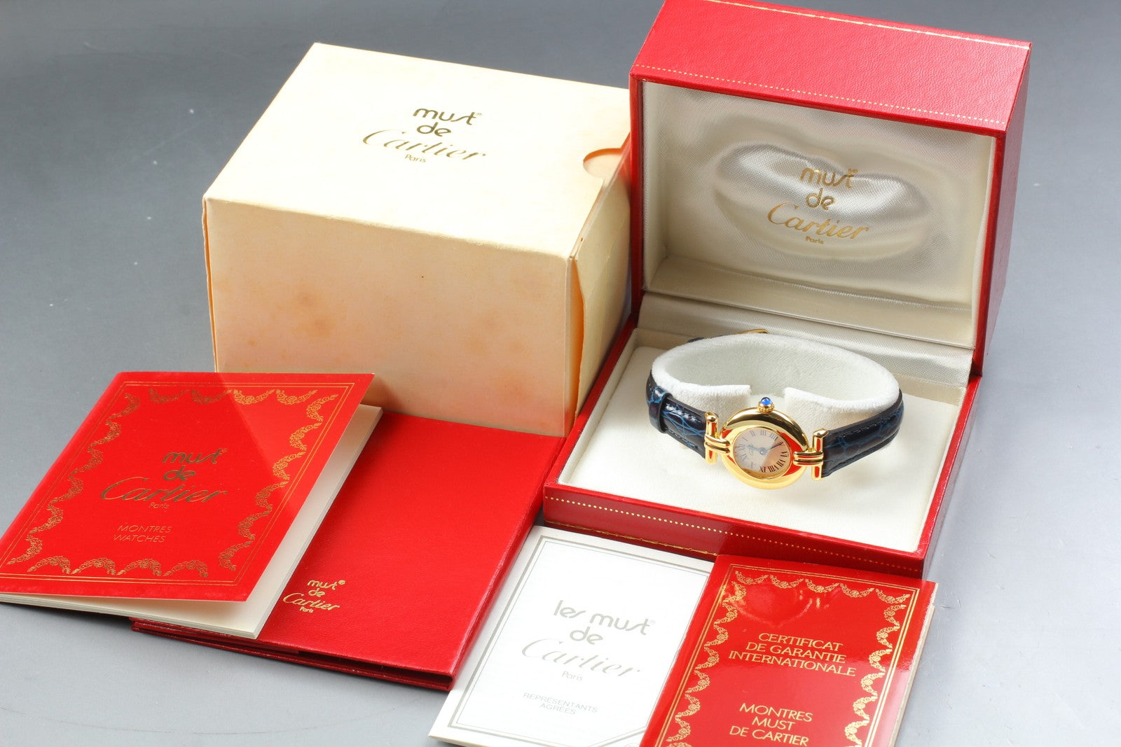 Vintage Cartier Must Colisee Vermeil 590002 Blue Gold Women's Quartz Watch [Box]