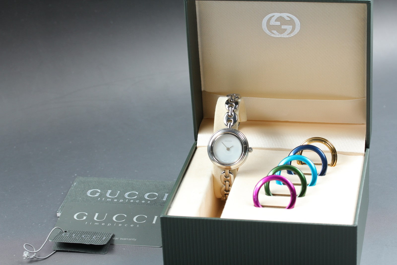 Vintage Gucci Change Bezel 11/12.2L 6 Colors Silver Women's Quartz Watch [Box]