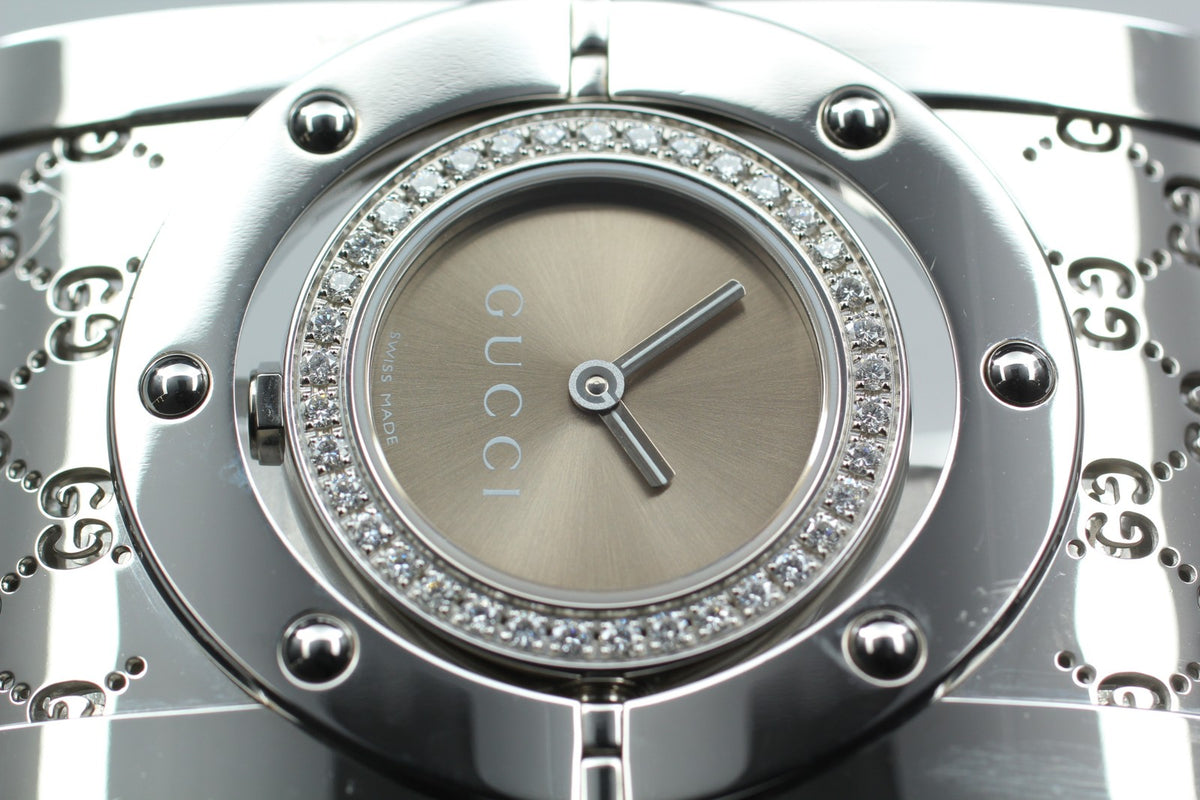 [Exc+5 Box] GUCCI 112 Twirl Diamond Brown Dial YA112416 Woman's Quartz Watch