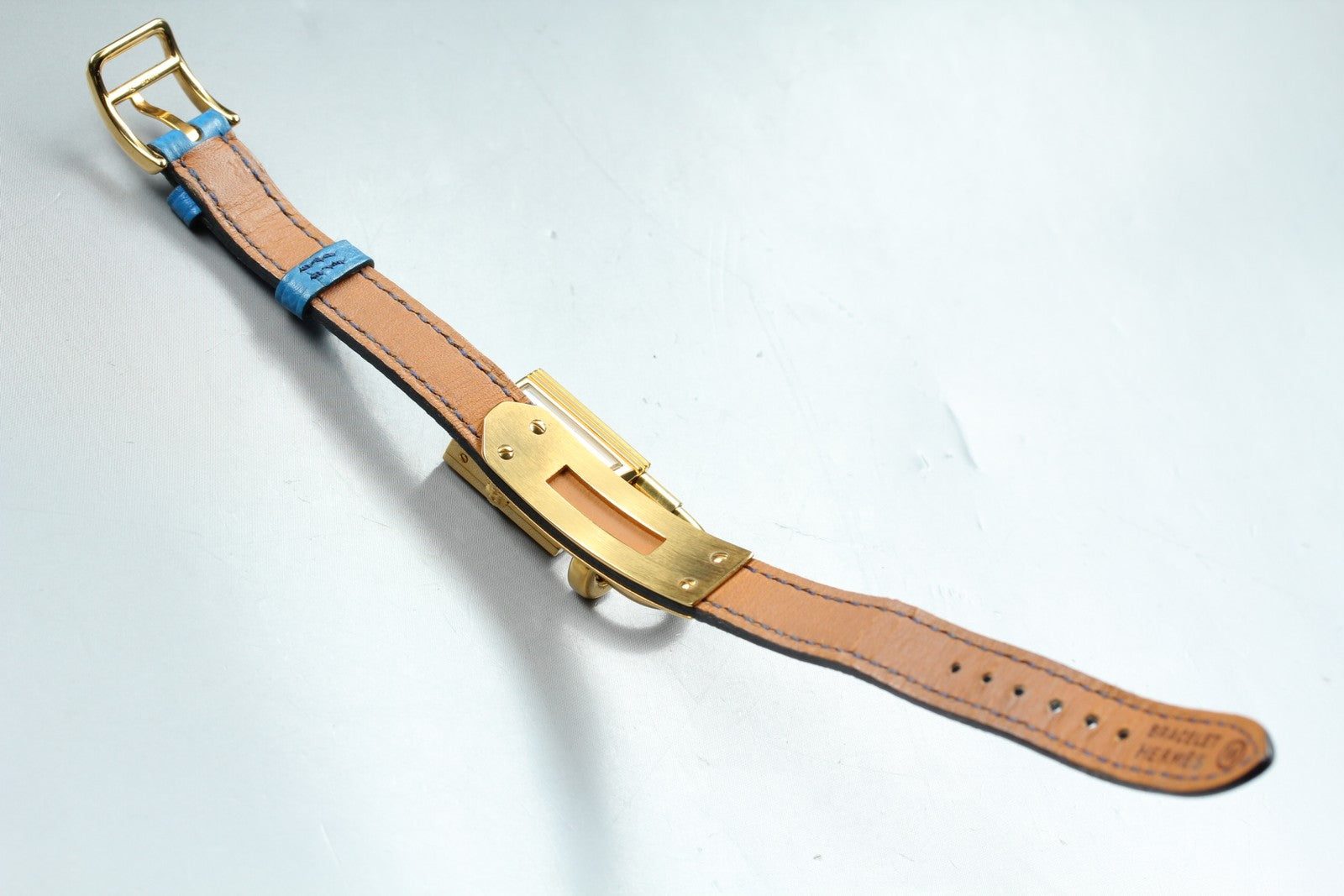 Vintage [Overhauled] HERMES Kelly Watch Gold Dial Blue "W" Woman's Quartz Watch