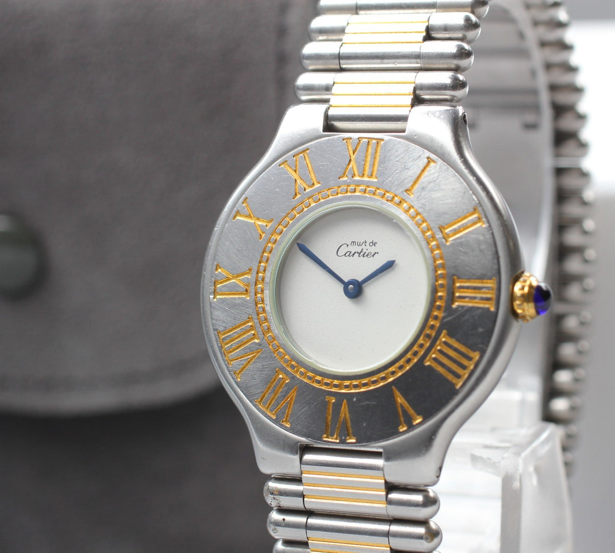 Vintage Cartier Must de Cartier 21 31mm Silver Gold Unisex Quartz Watch Pouch