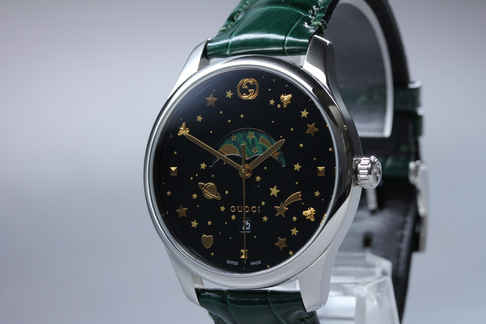 [Near MINT- Box] Gucci G-Timeless Moonphase 126.3 YA126326 Black Men's Qz Watch