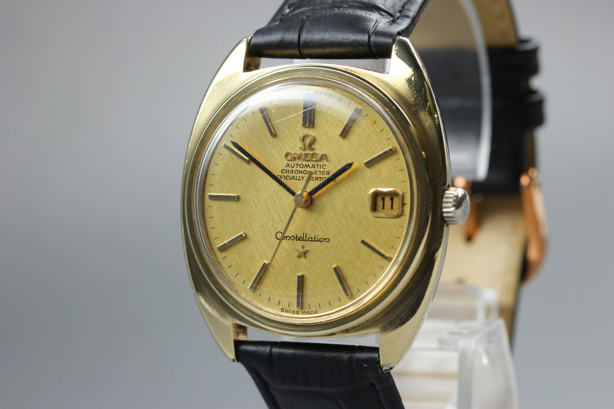 OMEGA Constellation 168.017 Cal.564 Gold Chronometer Date AT Mens Watch Vintage