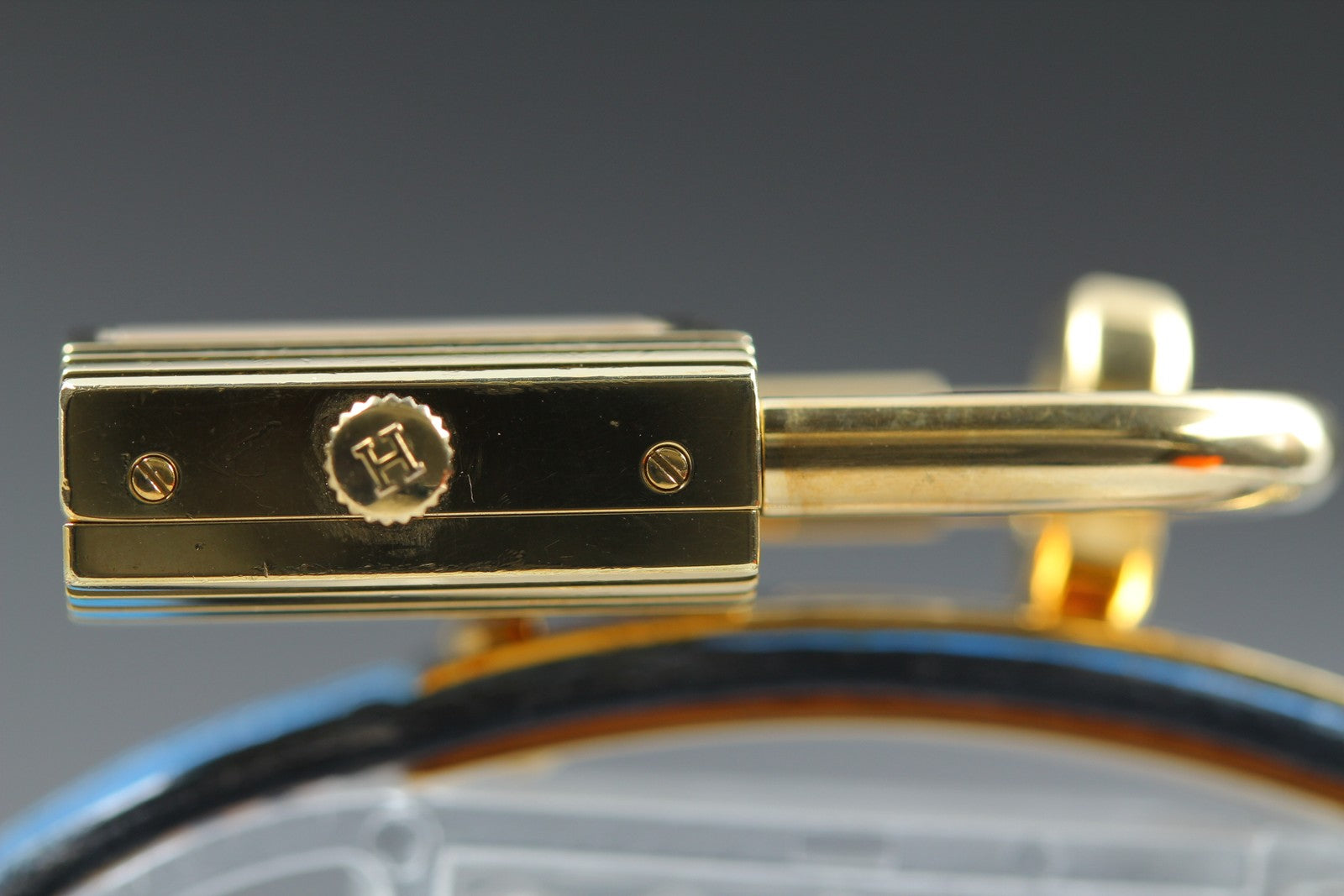 Vintage HERMES Kelly Watch Gold Blue Leather "A" Woman's Quartz Watch [Box]