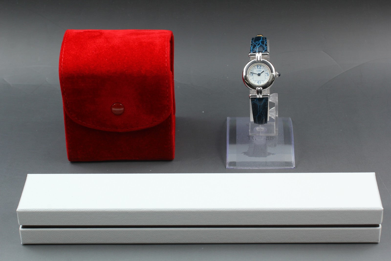 Cartier Must Colisee Vermeil 2411 Silver Blue Women's Quartz Watch [Pouch]