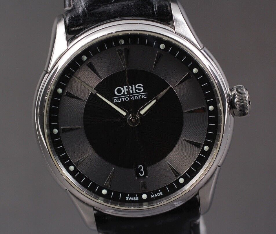 [Exc+5] ORIS Artelier 7591 Date Black Dial Automatic Men's Watch From JAPAN