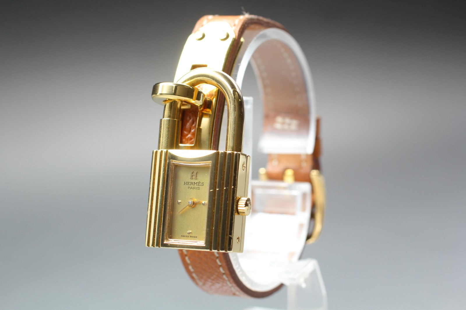 Vintage HERMES Kelly Watch Gold Brown Leather "U" Woman's Quartz Watch [Box]