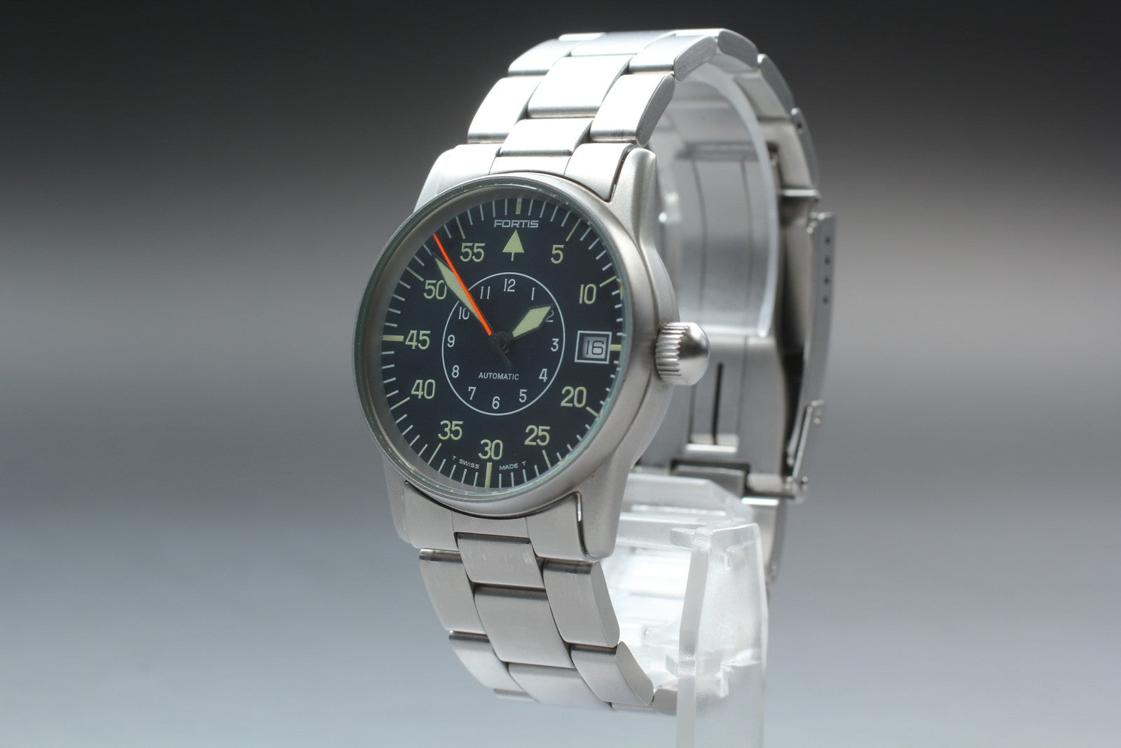 FORTIS Flieger 620.10.46 Automatic Black Men's Date Watch 34mm JAPAN Exc+5*Box