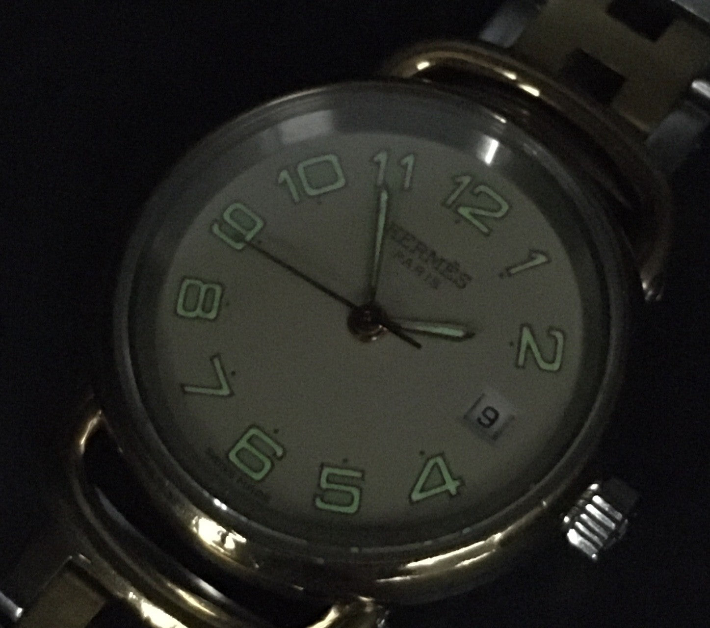 Vintage [Exc+5] Hermes Pullman Gold Ivory Dial 24mm Date Woman's Quartz Watch