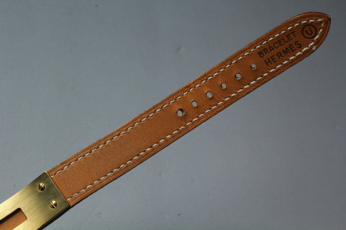 Vintage HERMES Kelly Watch Gold Brown Leather "U" Woman's Quartz Watch [Box]
